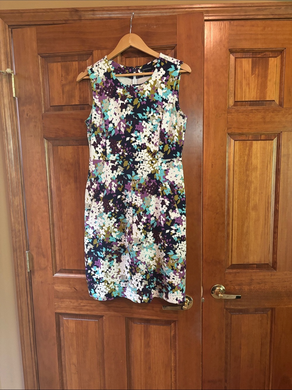Lands' End Sleeveless Floral Midi Dress in Purple, Teal & White